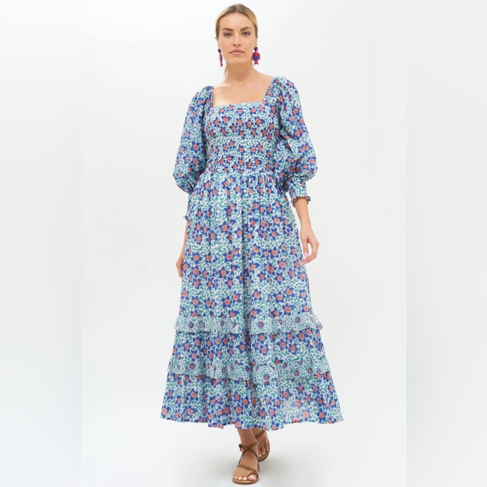 OLIPHANT DESIGN Smocked Top Ruffle Midi - Jardin Blue - XS